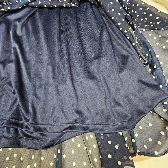 DKNY Polka Dot Dress Navy & White V-Neck Sheer Flutter Sleeves Size 10 - Picture 7 of 13